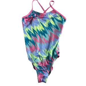 Nike Girls One Piece Swimsuit Size S 8-10 Pink Green Blue NWT
